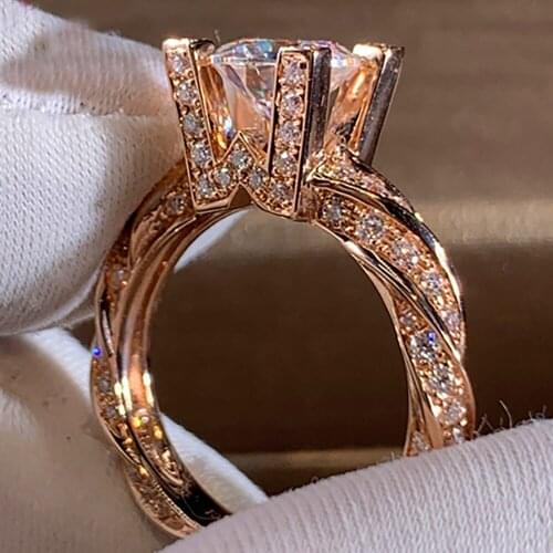 18K Au750 Rose Gold Women Wedding Party Engagement Ring 1 2 3 4 5 Carat Round Moissanite Diamond Ring W Cross Intersect Trendy