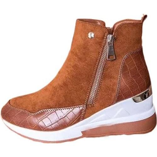 Snow Boots Low Warm Round Head Winter Solid Color Wedge Side Zipper Martin Boots Platform Shoes Womens Platform Heels