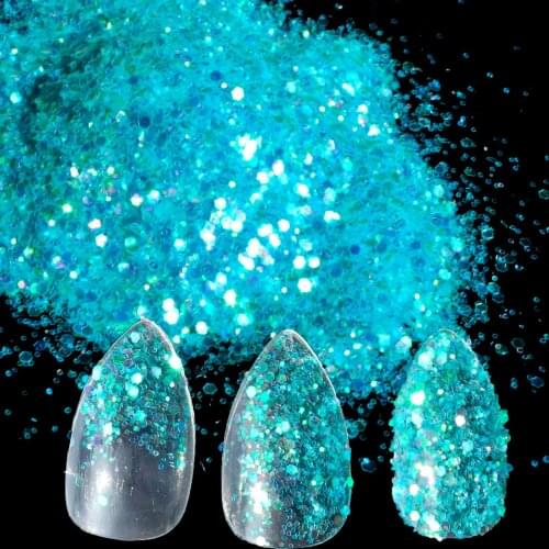 1PC Nail Glitters Powder Nails Tips Clear Lake Blue Powder Dust Mixed Size Sequins Manicure Nail Art Decorations 293