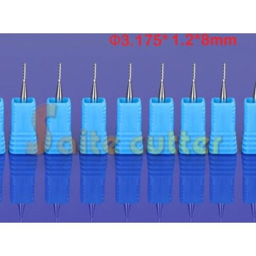 10pcs 3.175mm*1.2*8mm CNC Engraving machine solid carbide micro PCB Drill Cutter pcb router bit, corn Milling Cutter Tool