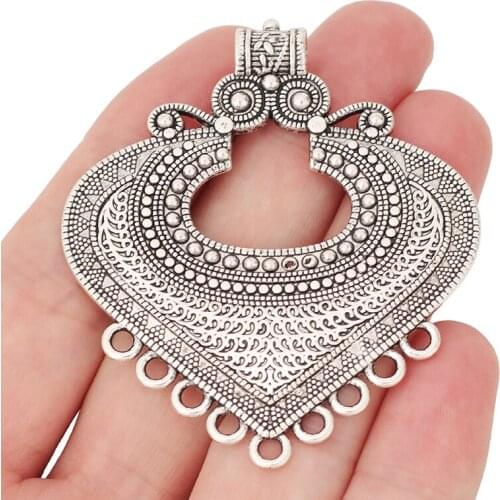 2 x Tibetan Silver Large Heart Multi Strands Connector Charms Pendants for Necklace Jewelry Making Accessories