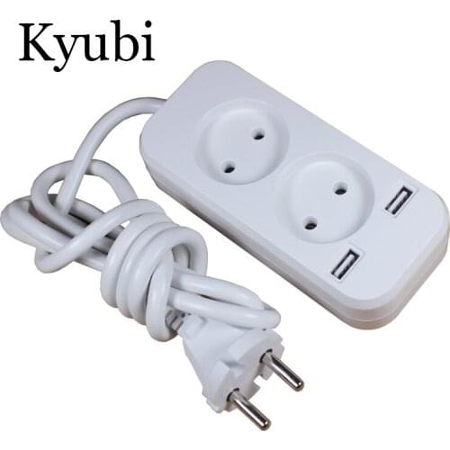 2 slot European 2A 5V USB extension socket with 1.5m CCA cable KE-03-1.5