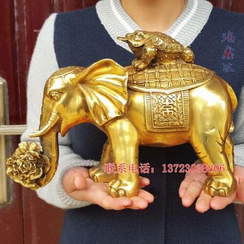 30CM large #Office home # efficacious Money Drawing Fortune to ward off bad luck divine Talisman Thailand Elephant Brass statue