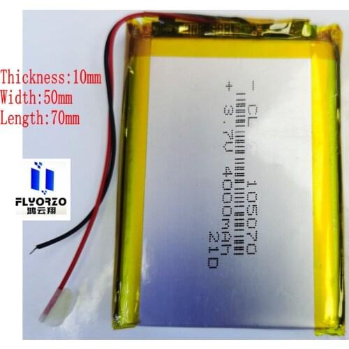 5Pcs/lot 100% Brand new 3.7V 4000mAh 105070 polymer lithium battery suitable For GPS recorder toys mp3 mp4 batteries