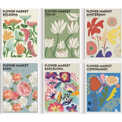 Abstract Flower Market Vintage Watercolor Wall Art Canvas Painting Nordic Posters And Prints Wall Pictures For Living Room Decor
