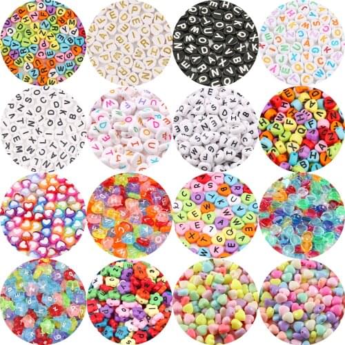 Mixed Letter Acrylic Beads White Love Heart Loose Alphabet Spacer Beads for Jewelry Making Handmade DIY Kids Bracelets Earrings