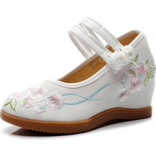 Flowers Embroidered Women Canvas Embroidered Ballet Flats Long Ankle Strap Casual Flat Shoes Ladies Walking Ballerinas