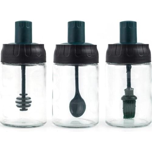 280ml Seasoning Jar Eco-friendly Leakproof Glass Temperature Resistance Spice Bottle with Spoon Stick Brush Kitchen Tools