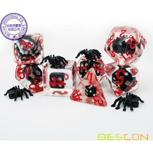 Bescon Novelty Spider Polyhedral Dice Set, Black Spider RPG Dice set of 7