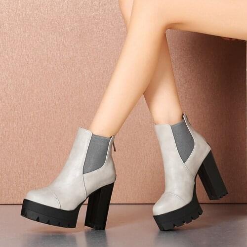 2021 Fashion Spring Autumn Ladies Short Boots Stitching Elastic Platform Zipper Womens Shoes Winter Super High Heel Ankle Boots