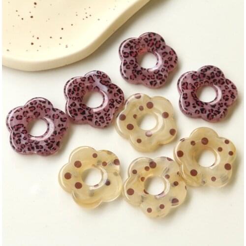 Newest 50pcs/lot color dots/Leopard pattern print cartoon flowers shape beads with holes diy jewelry earring/garment accessory