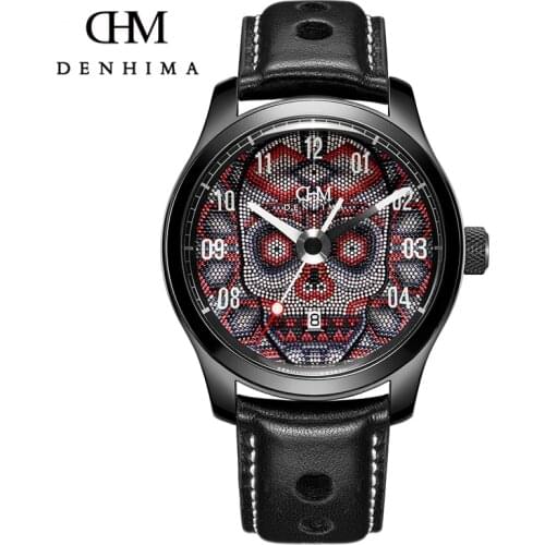 DENHIMA Skull Series Men Watch Steampunk Locomotive Style Mechanical Watch Sapphire Glass Waterproof Automatic Men Watches