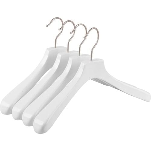 Wide shoulder white color wooden coat hanger