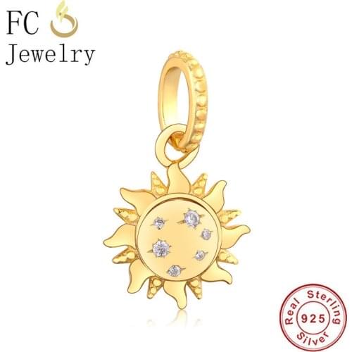 FC Jewelry Fit Original Brand Charm Bracelet Authentic 925 Sterling Silver Gold Color Shining Sun Bead For Making Berloque 2021