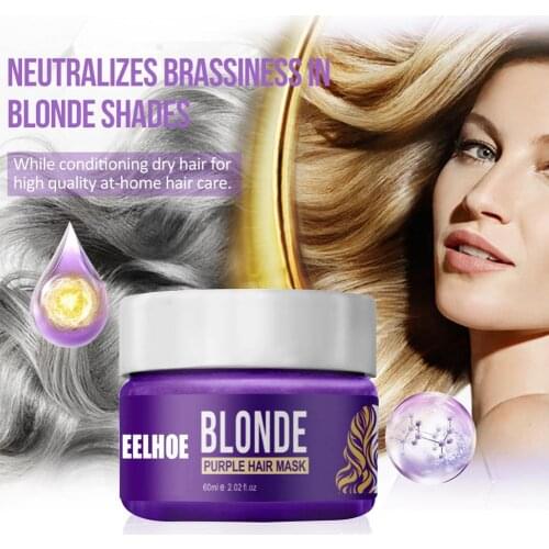 Purple Toning Hair Mask Remove Yellow Purple Toner To Silver Ash Blonde Bleached Gray Hair Dye Remove Yellow Hair Care 60ML