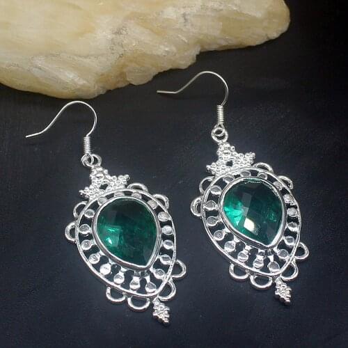 Gemstonefactory Big Promotion Single Unique 925 Silver Green Topaz Elegant Women Ladies Gift Dangle Drop Earrings 20213669