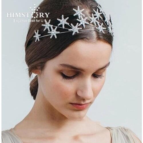 Himstory Star Rhinestone Bridal Crown Elegance Bridal Wedding Headwear Fashion Crystal Princess Hair Accessories