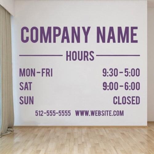 Customized Store Hours Sign Window Sticker Business Vinyl Decal Hours of Operation Sticker Custom Company Name Wall Mural HY1945