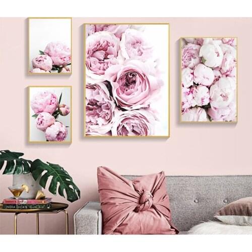 Painting Wall Art Picture for Living Room No Frame Nordic Minimalist Posters and Prints Pink Peony Flower Kids Room Decor Canvas