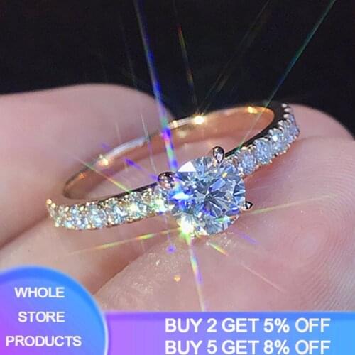 Rose Gold Color Lab Diamond Ring for Women Luxury Anillos Wedding Bizuteria Fashion Jewelry Gemstone White Topaz 925 Silver Ring