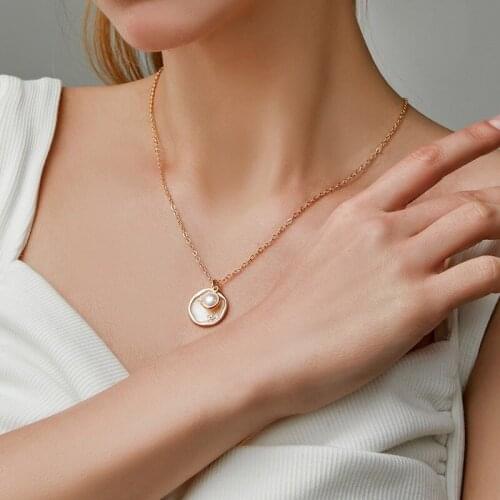 Orgin Summer Bling Bling Enamel Gold Color Pearl Circle Star Starry Sky Pendant Necklace for Women Delicate Party Jewelry Hot