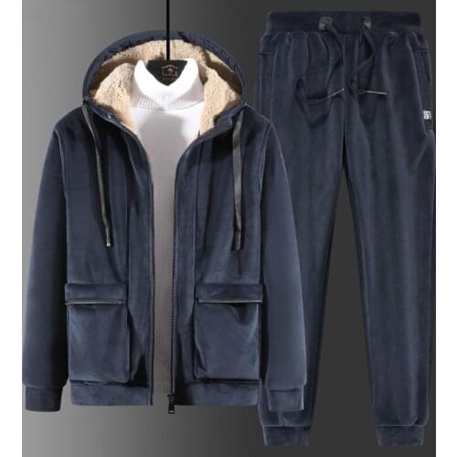 Tracksuit Men Warm Tracksuits Winter Velvet Thick Two Pieces Set Winter Fleece Mens Track Suit Jacket+Pants Size 7XL 8XL