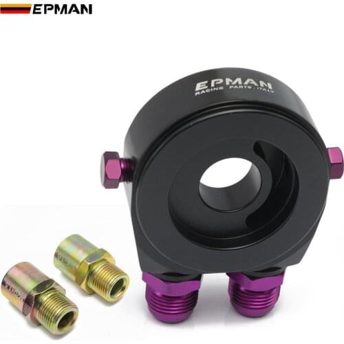 EPMAN M20X1.5 Oil Filter Cooler Aluminum Sandwich Re Locator Plate Adapter 1/8Npt AN10/AN8 EP-OL01BK