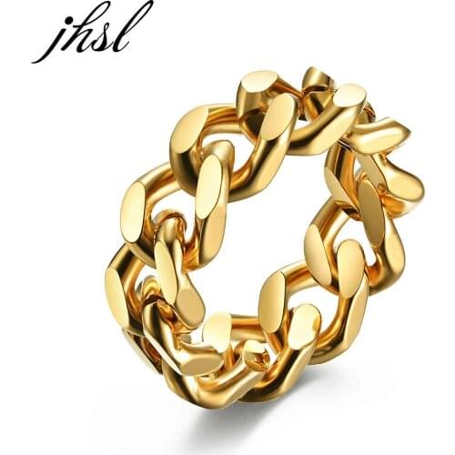 Men Rings Chain Link Design Stainless Steel Black Gold Silver Color Fashion Jewelry wholesale Large US size 6 7 8 9 10 11 12 13