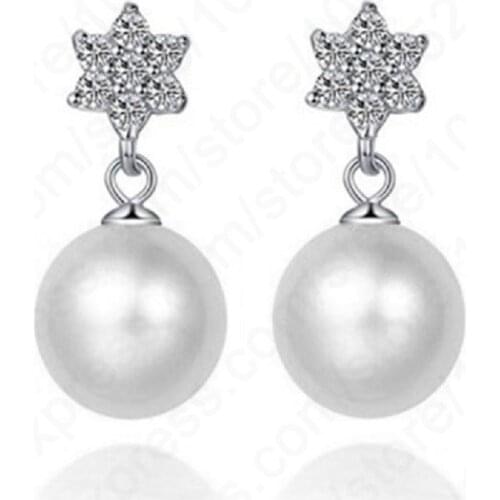 New Arrival Amzing 925 Sterling Silver Jewelry Flower Snow Round Pearl Beads Stud Earrings Fashion Accessory