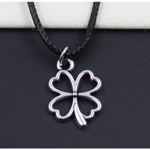 New Durable Black Faux Leather Lucky Irish Four Leaf Clover Pendant Cord Choker DIY Necklace Retro Boho Tibetan Silver Color