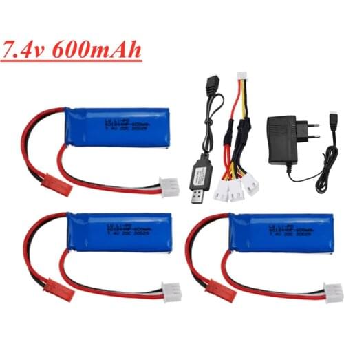 Upgrade 7.4V 600mAh 601844 Lipo Battery with USB charger for WLtoys K969 K979 K989 K999 P929 P939 RC Car Parts 2s 7.4v Battery