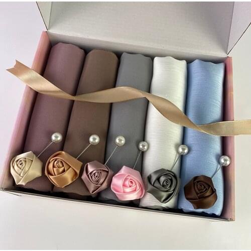 High Quality Solid Plain Scarf Crinkle Satin Silk Hijabs Muslim Shawls Headscarf Turban Echarpe Foulard Luxury Hijab Box