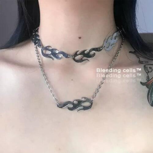 Y2K Necklace Streetwear Flame Unisex Choker Goth Halloween Punk Style Gold Black Pendant Necklace Rock Chain Jewelry Accessories
