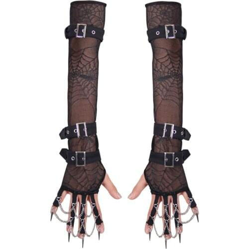 Devil Fashion Gothic Black Elastic Mesh Arm Sleeves Gloves Punk Winter Sexy Warm Women Arm Gloves