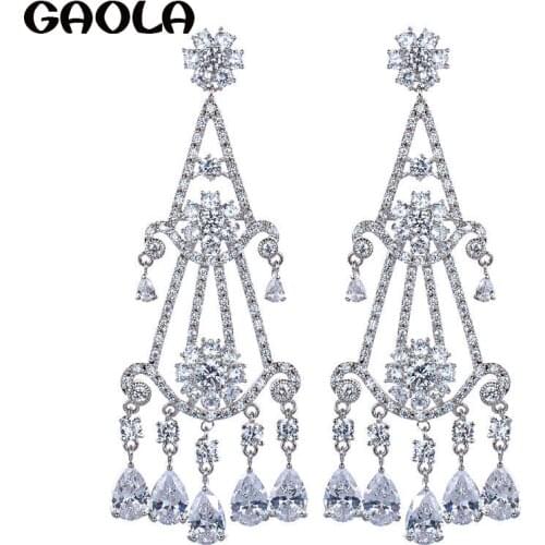 GAOLA Womans Large Cubic Zirconia Plant Shape Dangle Earring boucle d'oreille femme 2019 GLE4897