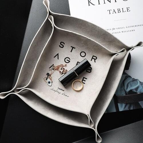 Nordic style PU Leather Letter Pattern Cosmetics Basket Jewelry Tray Home Storage Organizer For Necklace Bracelet Make up Tool