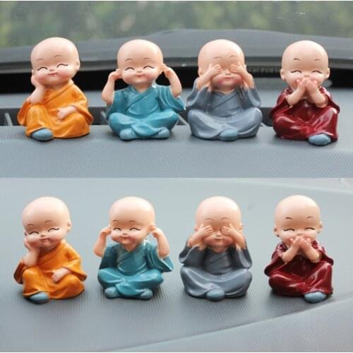 4Pcs Resin Crafts Gift Lovely Little Monk Sculptures Cute Monks Buddha Statues Creative Buddha Dolls Table Car Decoration Hot