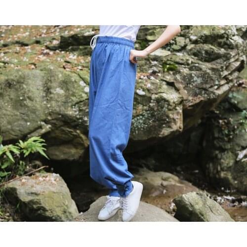 Unisex Autumn&Winter Cotton& linen warm kung fu wushu trousers martial arts bloomers lay meditation tai chi pants