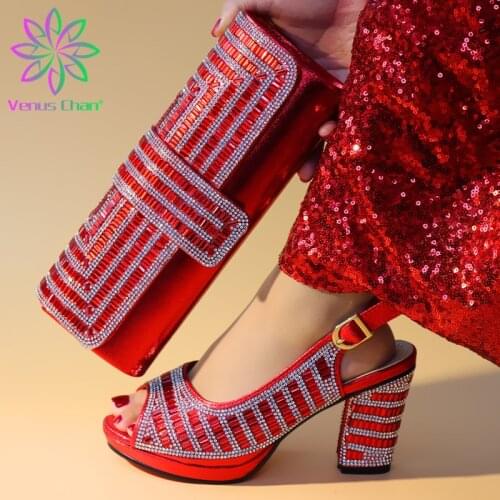 2020 red Fashion Italian Shoes With Matching Clutch Bag Hot African Big Wedding With High Heel Sandals and Bag Set