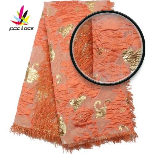 Jacquard Brocade Dress Fabric Lace Wedding Orange High Quality Elegant French African Nigerian Design 2020 Quality New Arrival