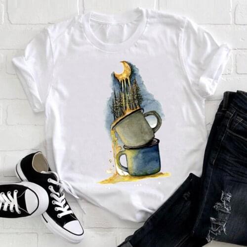 Women Clothing Vintage Watercolor Aesthetic Girl Fashion Short Sleeve Summer Clothes Print Tshirt Female Tee Top Graphic T-shirt