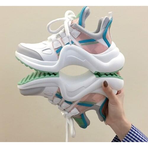 2020 Hugely Popular Platform Sneakers Women Chunky Sneakers Luxury Brand Neon Casual White Shoes Women Leather Flat Shoes Women