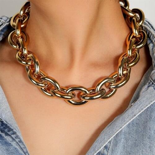 New Punk Miami Cuban Choker Necklace For Women Big Gold Aluminium Chain On Neck Collar Statement Hip Hop Exaggerated Jewelry