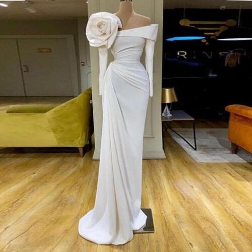 Prom Dress robe de soiree longue Evening Dresses Flower Vestido De Festa Sheath abiye Formal Gown Full Sleeve Real Photo