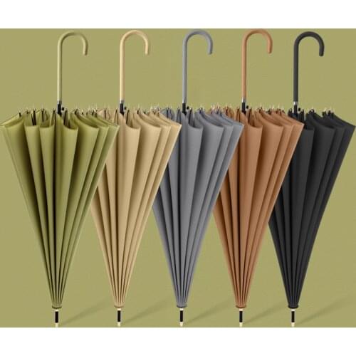 16 Bone Straight Handle Rain Umbrella Fresh Long Handle Reinforce Wind Resistant Umbrella Daily Colorful Umbrella