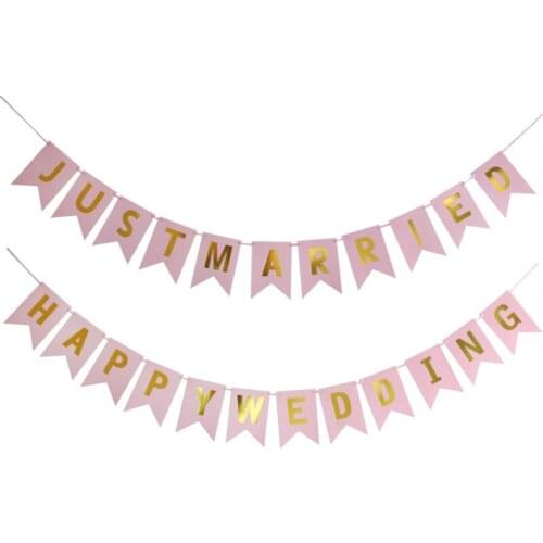 1 Set New Just Married Banners Flag Happy Wedding Letter Bunting Garland Photo Booth Props for Wedding Event Party Supplies