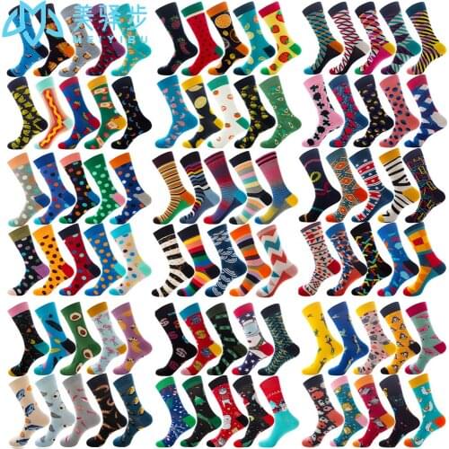 10 Pairs Per Set Autumn Diamond-shaped Mens Socks Christmas Animal Fruit Funny Socks Food Polka Dot Sock Manufacturers