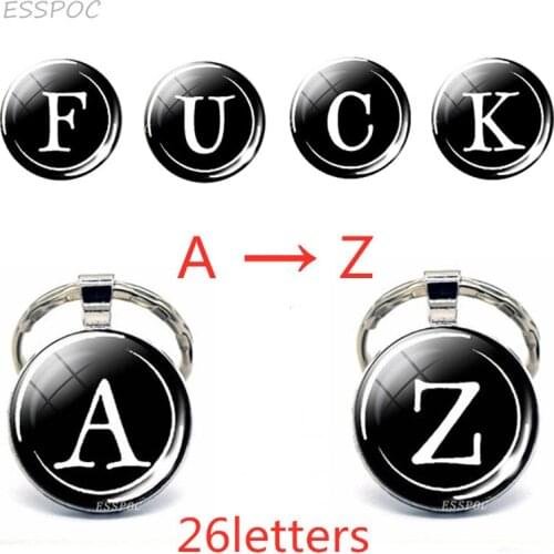 26 Letters Glass Cabochon Keychains Letter Bag Car Dome SilverColour Round Key Chain Ring Accessories Birthday Gifts