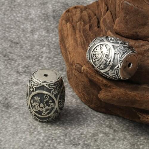 990 Sterling Silver Vintage Chinese Style Four big beasts manual DIY parts Hand string Bucket beads Fine fashion accessories