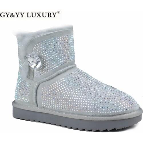 GY&YY LUXURY Natural Wool Snow Boots Genune Suede Sheep Fur Boots Shoes Woman Full Diamond Short Bling Ankle Boots Flat Shoes